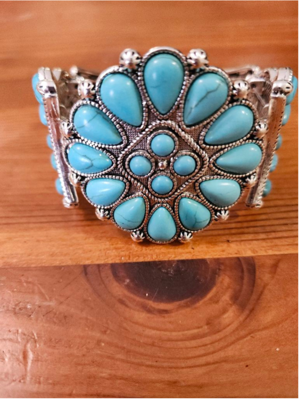 Turquoise Silver Tone Stretch Bracelet